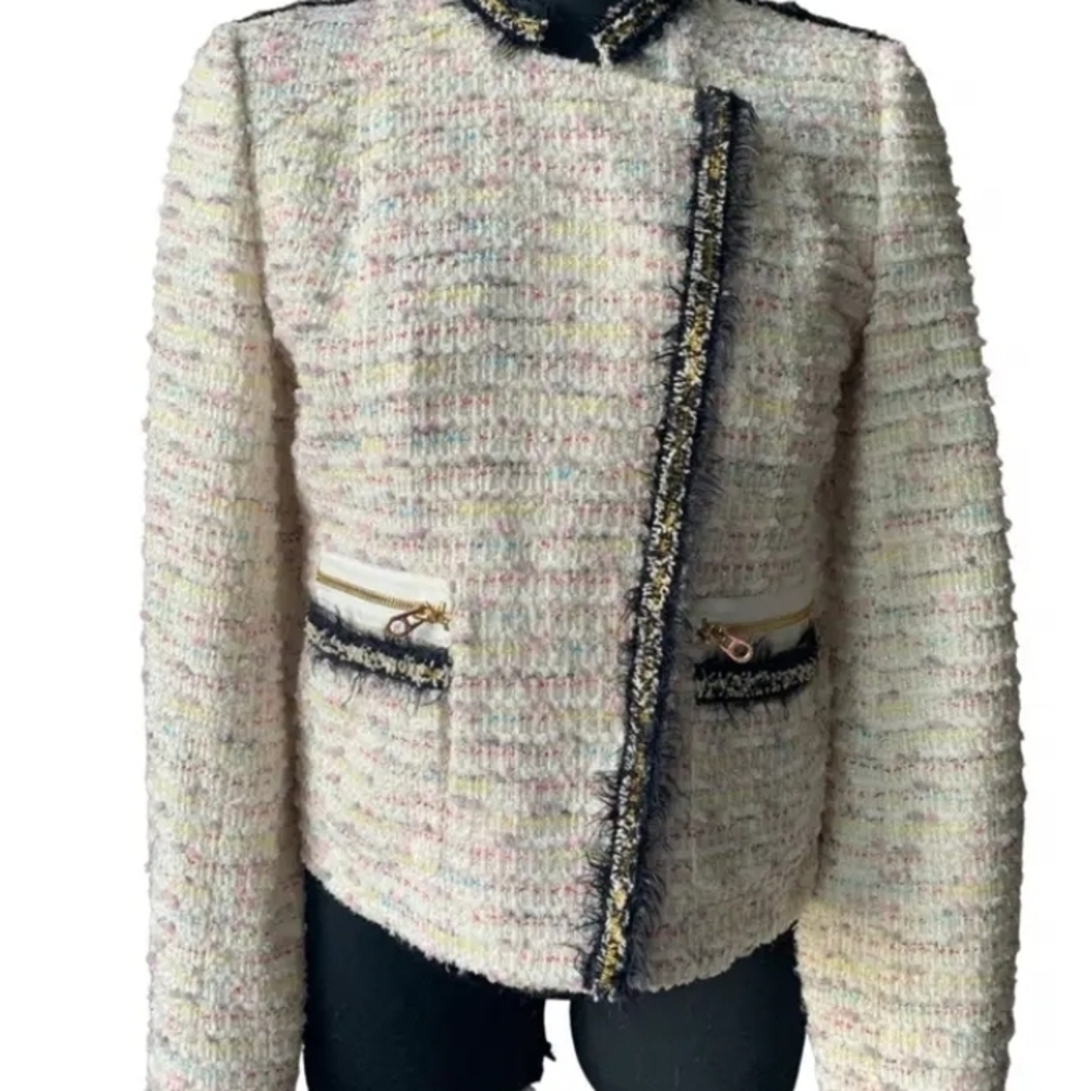 Juicy Couture Cream Tweed Blazer with Black Trim